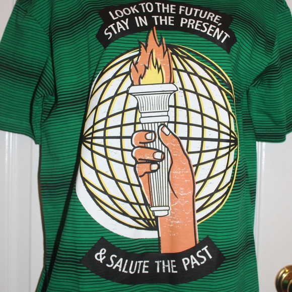 NWT Zara Graphic T Shirt Green Striped Size Small - Picture 4 of 6